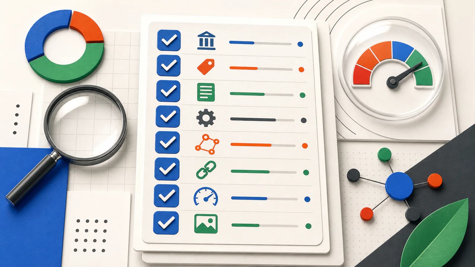 A completed WordPress SEO checklist with audit and performance tools
