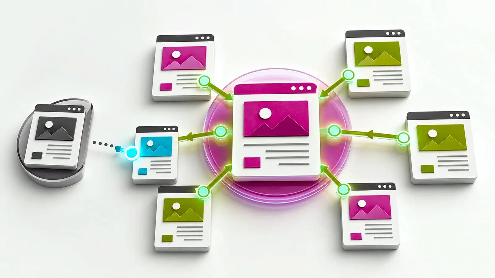 External signals — links, mentions, and reviews — flowing toward a website