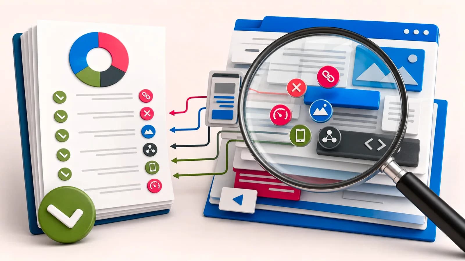 An audited webpage summarised into a clean prioritised report with checkmarks