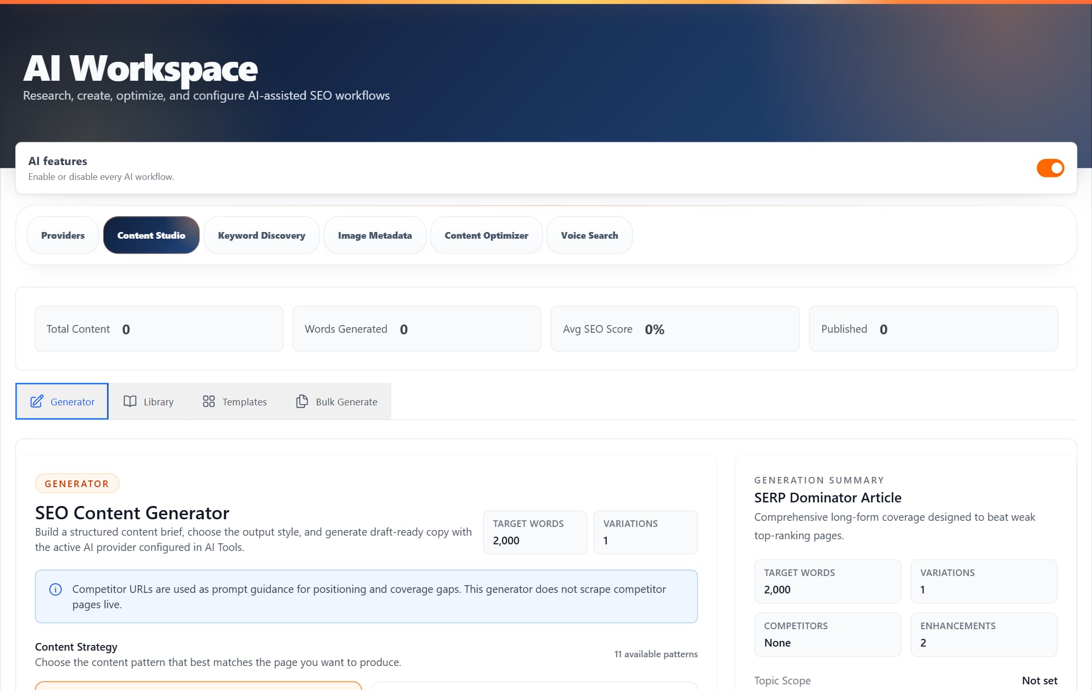 ProRank 1.6.0 Content Studio with the SEO Content Generator and structured content brief